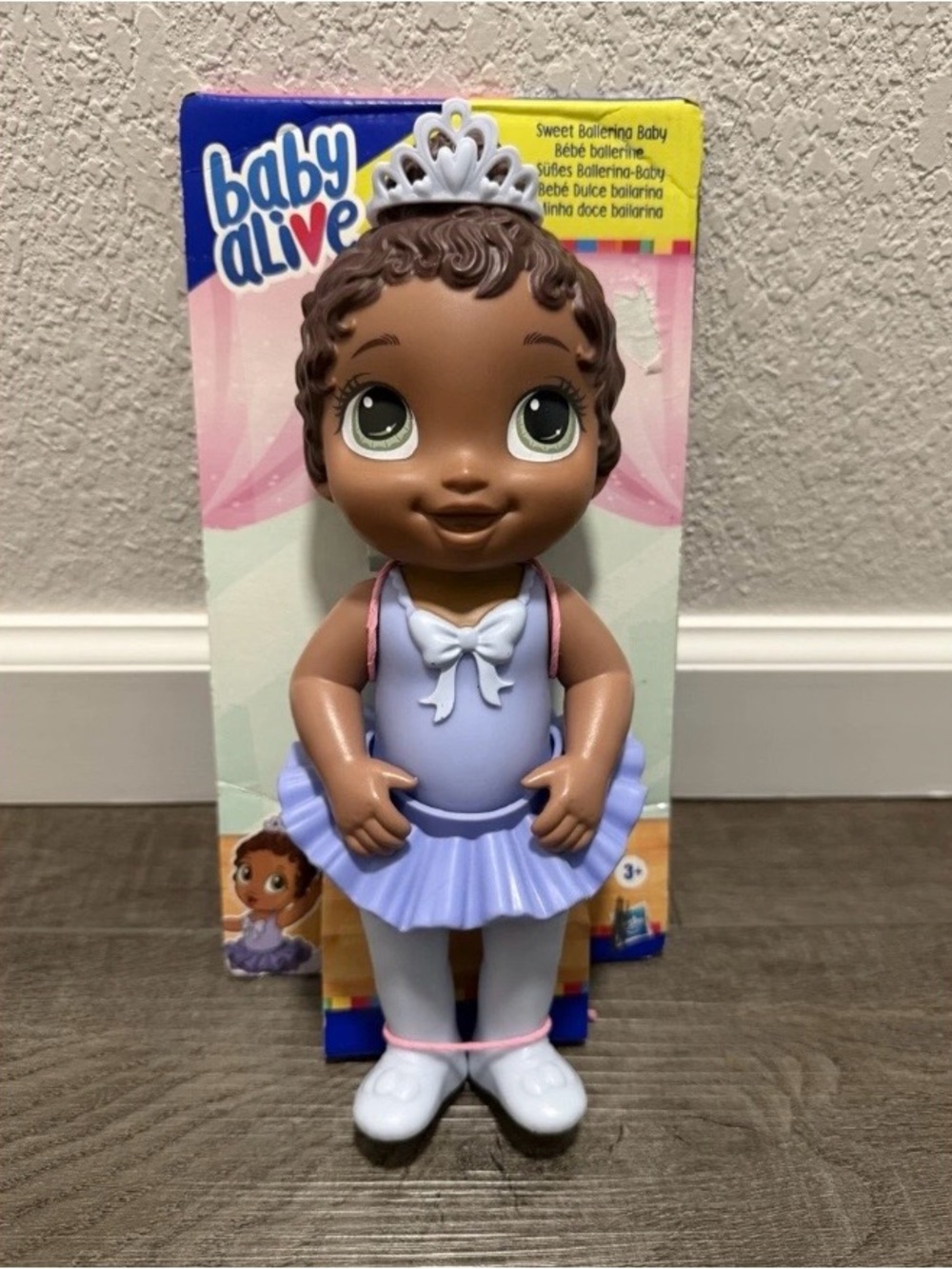 NIB Baby Alive 10.5” Sweet Ballerina Doll Brown Hair Purple Dress Green Eyes